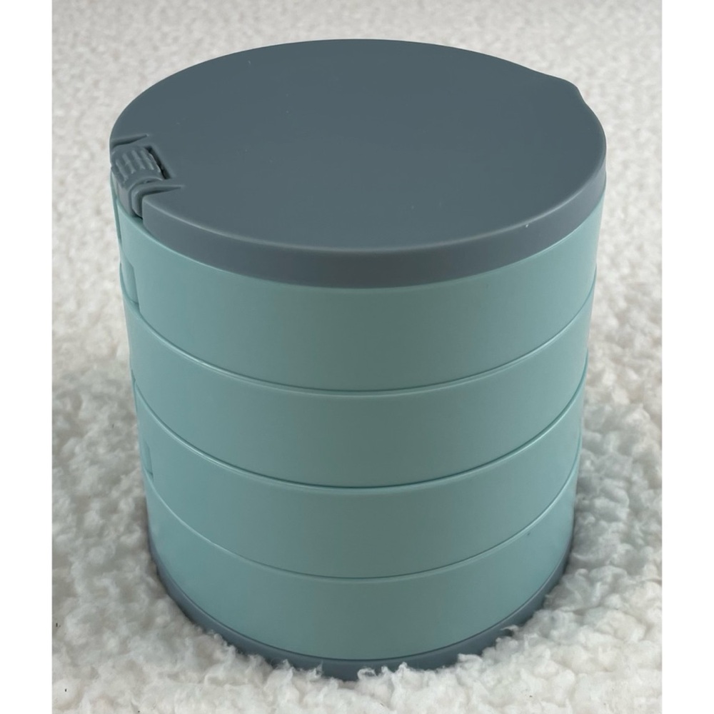 (NIB) Blue/Grey Round Four-Tiered Rotating Stacked Jewelry Organizer with Mirror - Picture 3 of 11